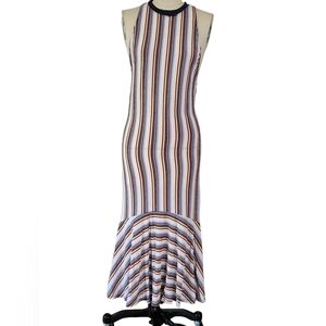 Free People Fallin For You Stripped Racer Back Rib Knit Stretch Midi Dress Sz S